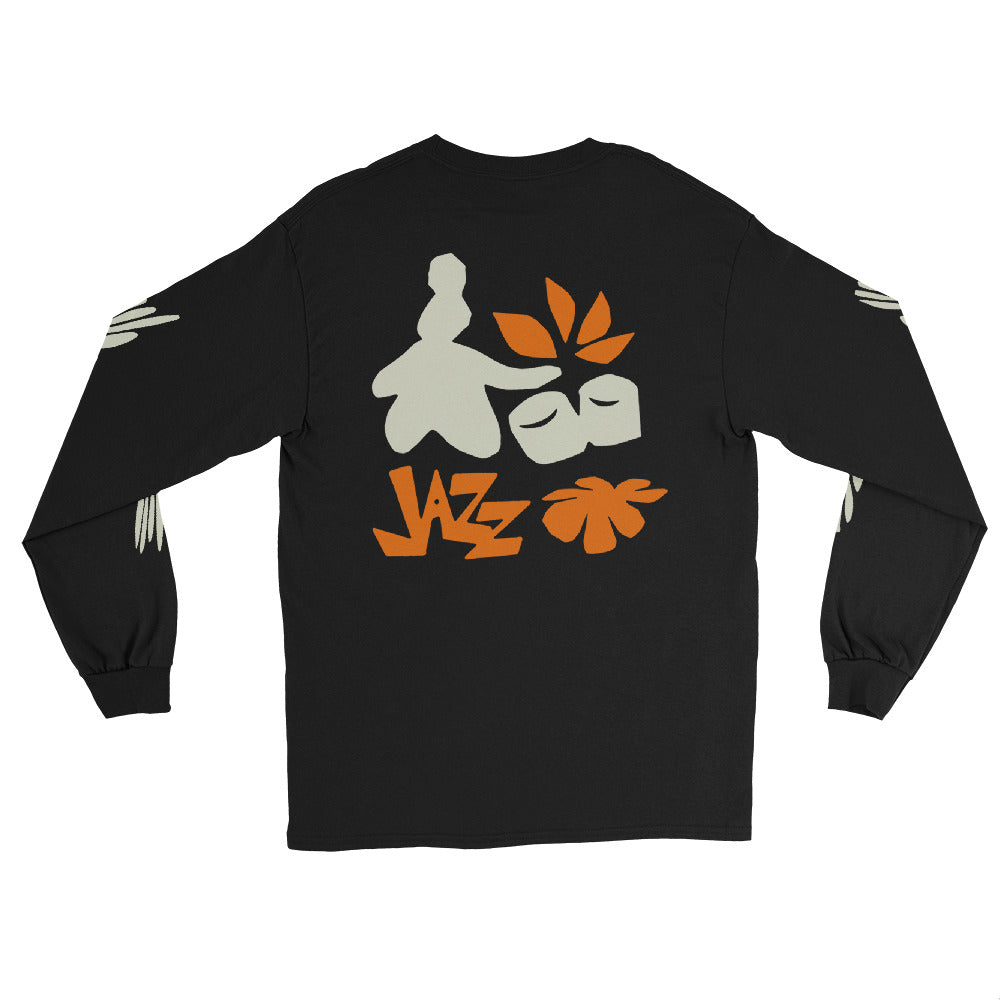 JAZZ SPIRIT LONG SLEEVE SHIRT IN BLACK/GREEN WITH WHITE AND ORANGE LOGOS