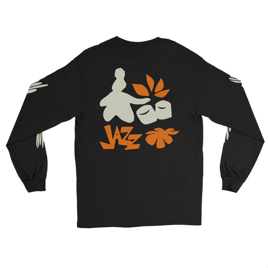 JAZZ SPIRIT LONG SLEEVE SHIRT IN BLACK/GREEN WITH WHITE AND ORANGE LOGOS