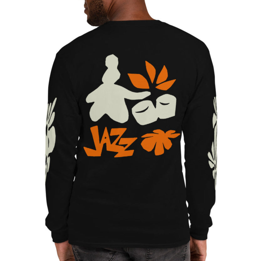 JAZZ SPIRIT LONG SLEEVE SHIRT IN BLACK/GREEN WITH WHITE AND ORANGE LOGOS