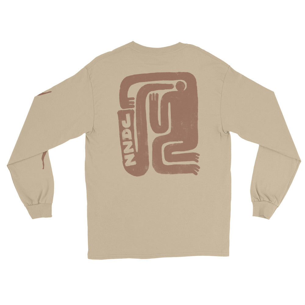 "Rhythm n' Flow" Long Sleeve Tee in sand with brick colored logos