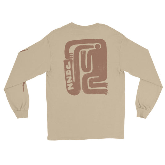 "Rhythm n' Flow" Long Sleeve Tee in sand with brick colored logos