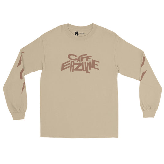 "Rhythm n' Flow" Long Sleeve Tee in sand with brick colored logos